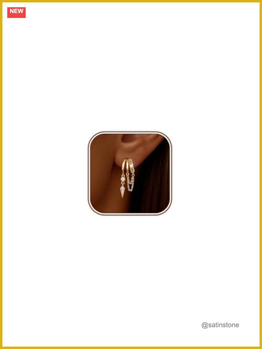 14k Gold Plated Triple Huggie Dangle Earrings Cubic Zirconia Hypoallergenic